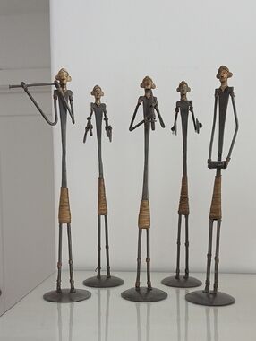 Vintage Orissa Dhokra Tribal Cast Metal Statue Musicians Set Of 5